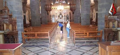 كاتدرائية سيدة النياح حارة الزيتون تستعد لصوات يوم الأحد وتتخذ اجراءات التعقيم والتنظيف