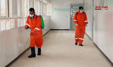 من عمليات تعقيم المدارس في دمشق ودرعا لاستقبال طلاب امتحانات الثانوية العامة بكافة فروعها غداً