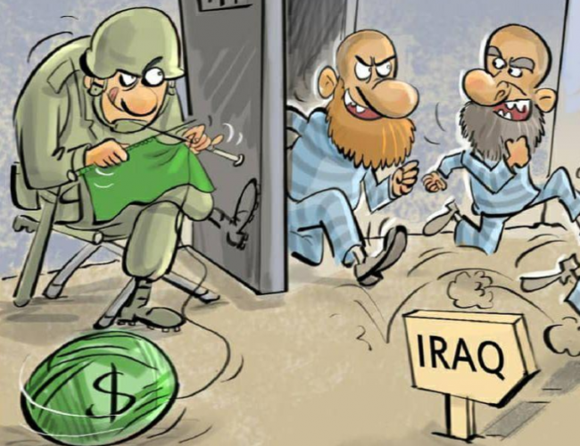 كاريكاتور يكشف عن تلاعب الأميركان بورقة 