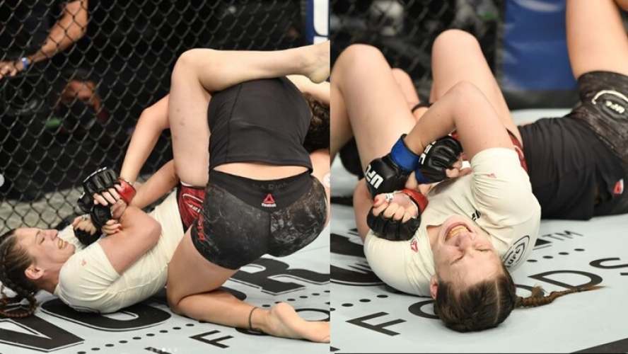 مقاتلة روسية تنهي نزالها بكسر ذراع منافستها!!