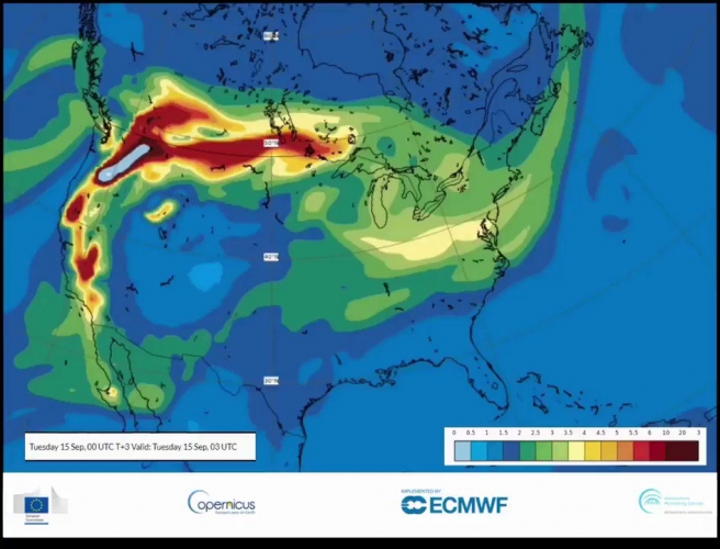 شاهد بالفيديو .. دخان حرائق الغابات الأمريكية يصل أوروبا