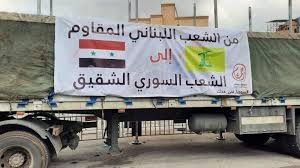 وصول قافلة مساعدات إلى اللاذقية مقدمة من حزب الله اللبناني للمتضررين من الزلزال