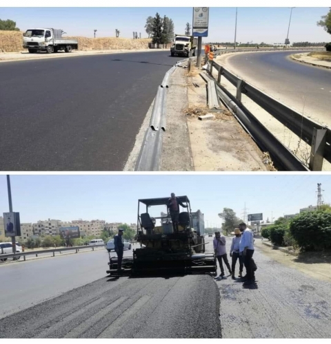 ورشات صيانة طريق مطار دمشق مستمرة بإصلاح المنصفات المعدنية والإكساء الاسفلتي وتدعو السائقين للحد من السرعة الزائدة والانتباه 