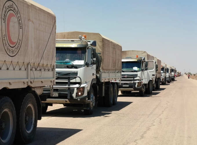 قافلة مساعدات جديدة من 27 شاحنة تتوجه إلى السويداء