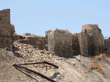 Material damage at the entrance of Aleppo citadel after terrorists blew up a tunnel
